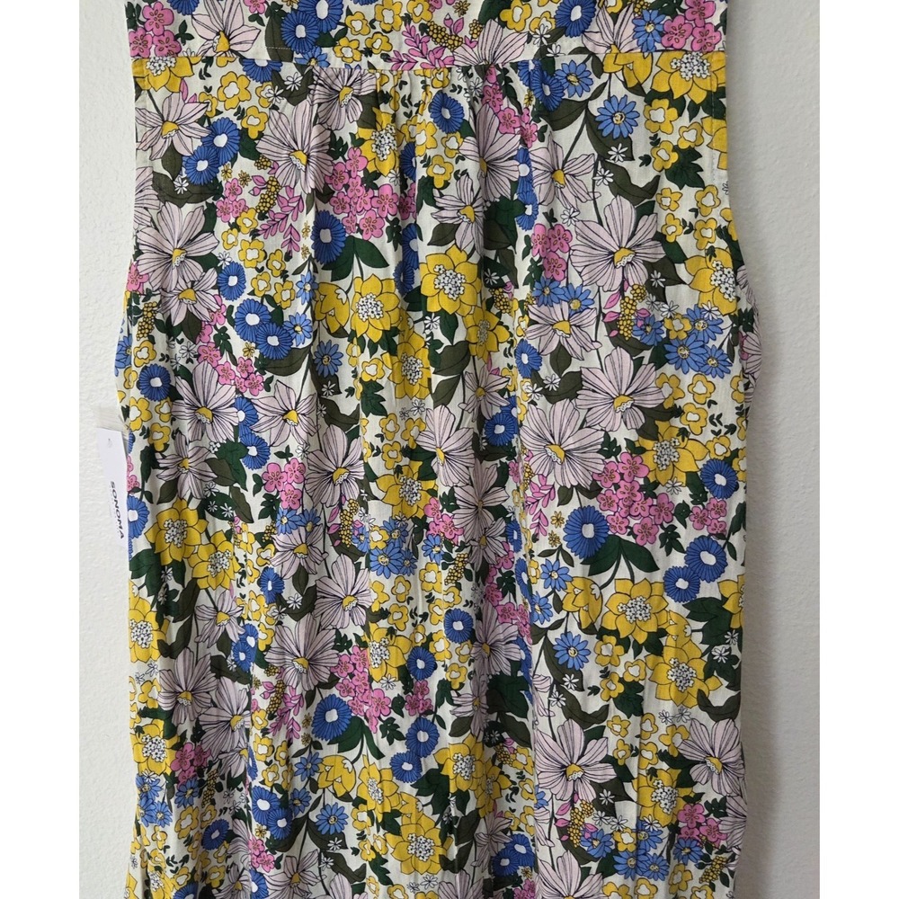 Sonoma Coastal Linen Shift Dress Floral Cottagecore Pintuck Pockets NEW PXL - Picture 6 of 16